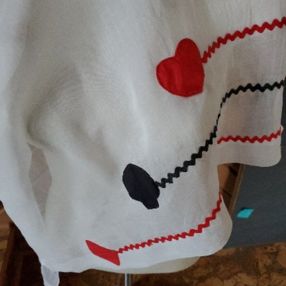 Vintage 50s 60s Half Apron White Shear w/ Appliquéd Card Theme & RicRac Trim - Picture 4 of 5